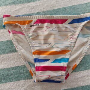 (*) VINTAGE 1 INCH SPEEDO SWIM BRIEF, SIZE 32", WHITE MULTI-COLORED (Pre-Owned)